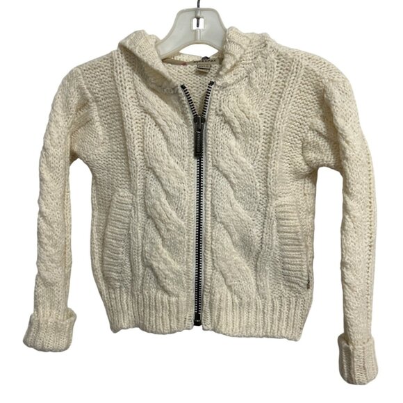 Burberry Toddler Hooded Cable Knit Sweater Jacket 2Y Acrylic/Wool/Alpaca Ivory - Picture 1 of 7